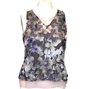 Vera Simply Vera Wang Top Black Tan Tiered Layer Floral PS